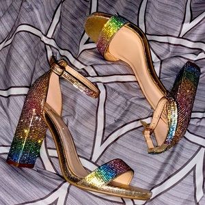 Rainbow rhinestone heels size 7